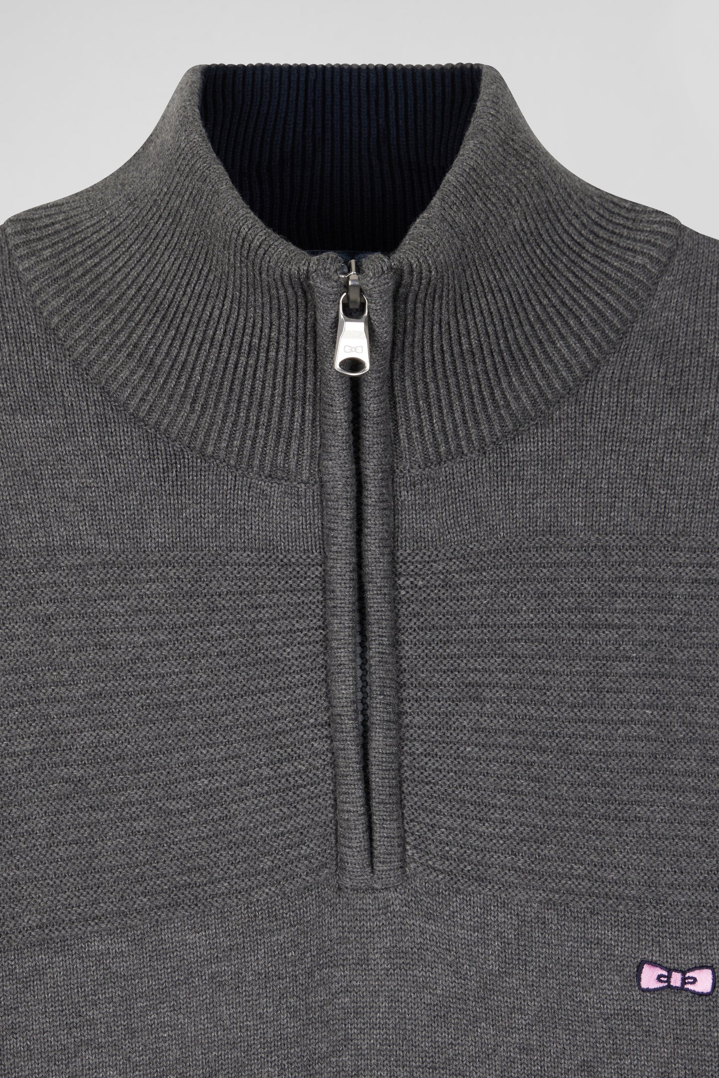 Pull col camionneur en coton gris effet de rayure