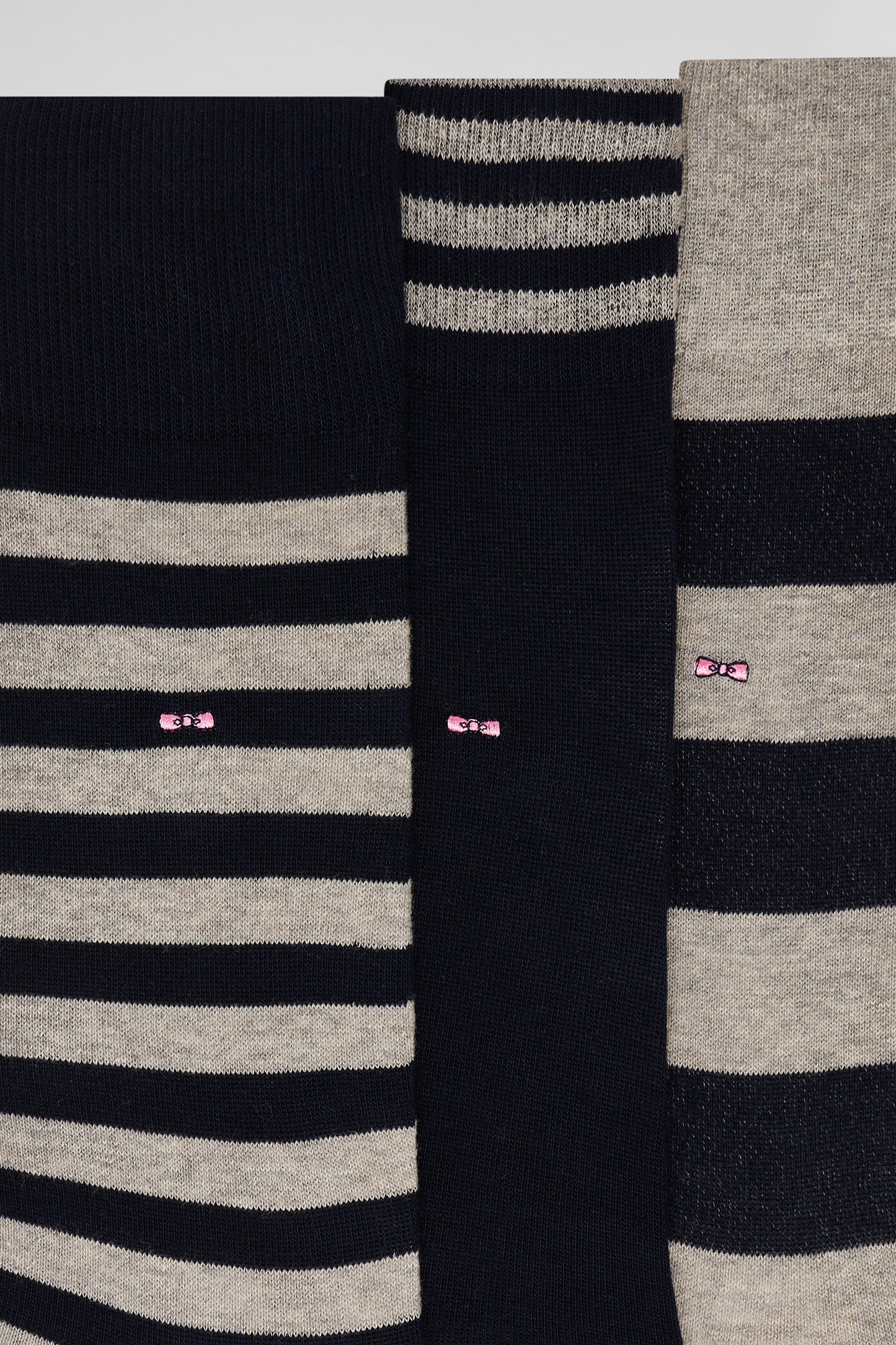 Lot de trois paires de chaussettes rayées grises et marine