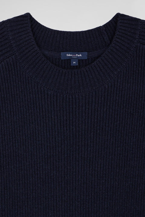 Pull col rond en laine et cachemire bleu marine coupe Regular - Image 3