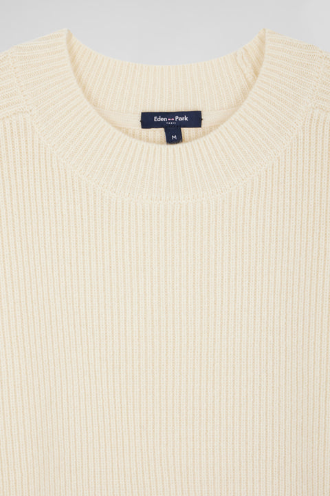 Pull col rond uni en laine et cachemire beige coupe Regular - Image 3