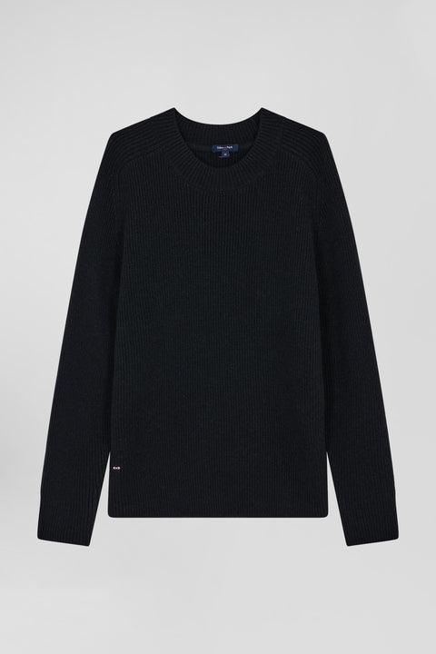 Plain round-neck sweater in black wool and cashmere, regular fit - Image 1