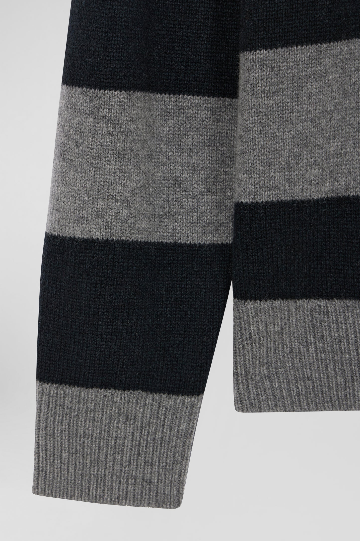Black and grey striped wool and cashmere polo-neck sweater