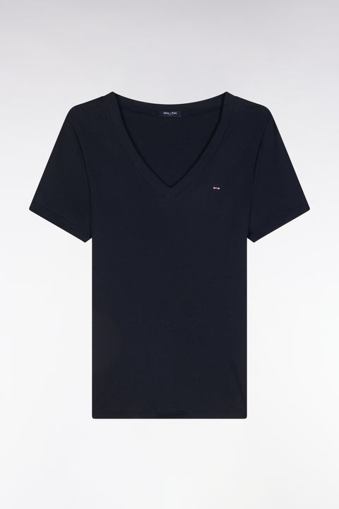 T-shirt en coton Pima côtelé marine coupe ajustée - Image 2