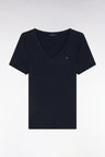 T-shirt en coton Pima côtelé marine coupe ajustée