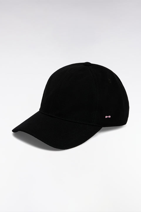 Black cotton piqué cap with bow tie embroidery - Image 2
