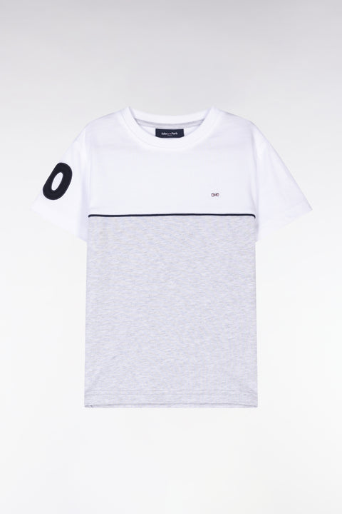 T-shirt bicolore en coton gris coupe droite - Image 1