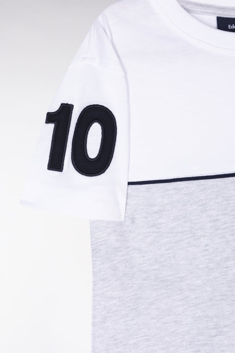 T-shirt bicolore en coton gris coupe droite - Image 2