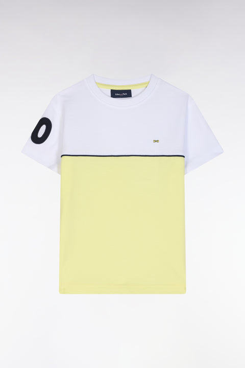 T-shirt bicolore en coton jaune coupe droite - Image 1