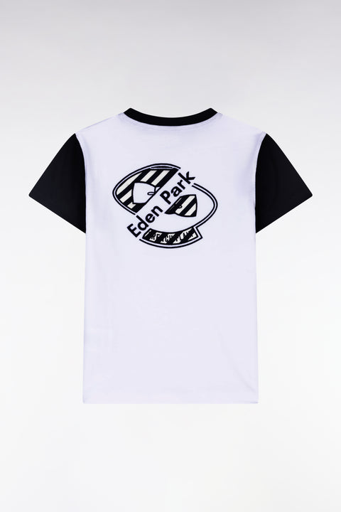 T-shirt en coton marine et blanc à broderie dos cerclée coupe droite - Image 2