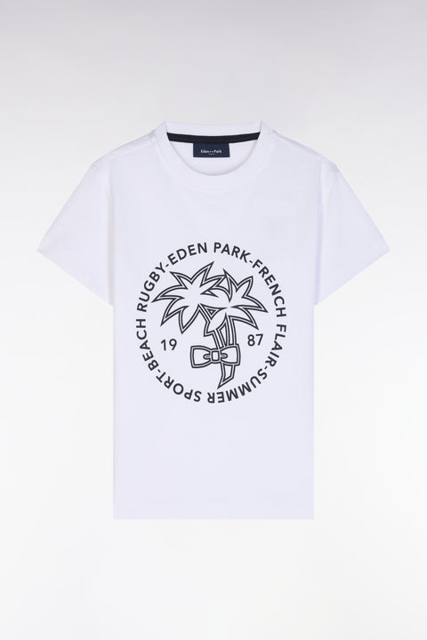 T-shirt en coton blanc sérigraphie palmier marine coupe droite - Image 1