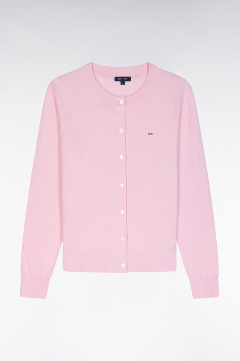 Cardigan en coton et soie mélangés rose coupe décontractée - Image 2