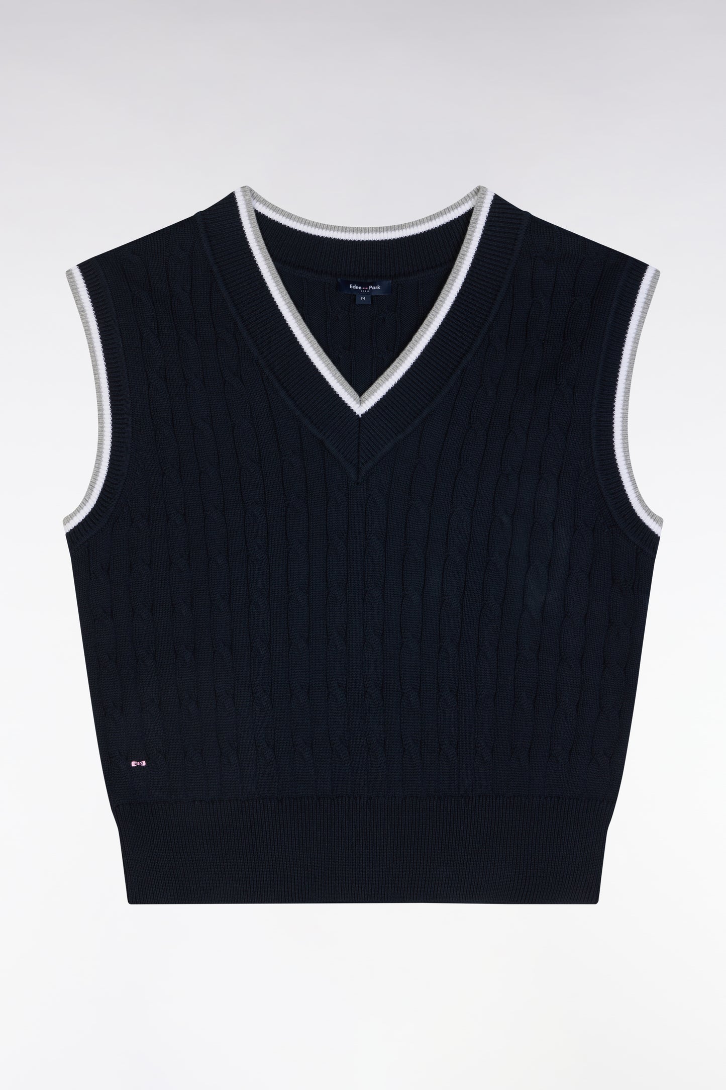 Relaxed-fit navy blue cable cotton sleeveless jumper