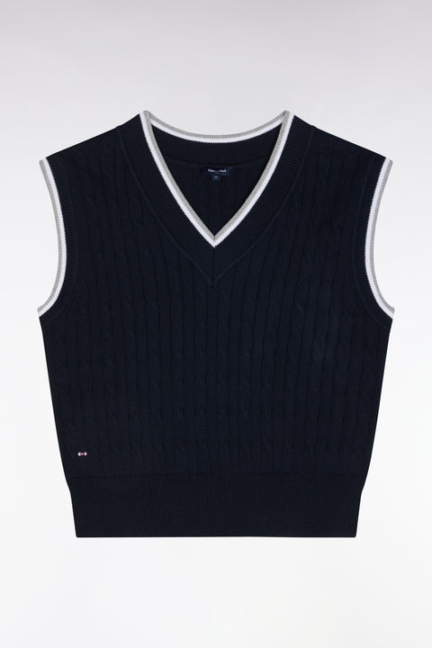 Pull sans manches en coton torsadé bleu marine coupe décontractée - Image 2