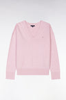 Relaxed-fit pink cotton V-neck jumper