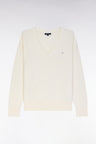 Relaxed-fit beige cotton V-neck jumper