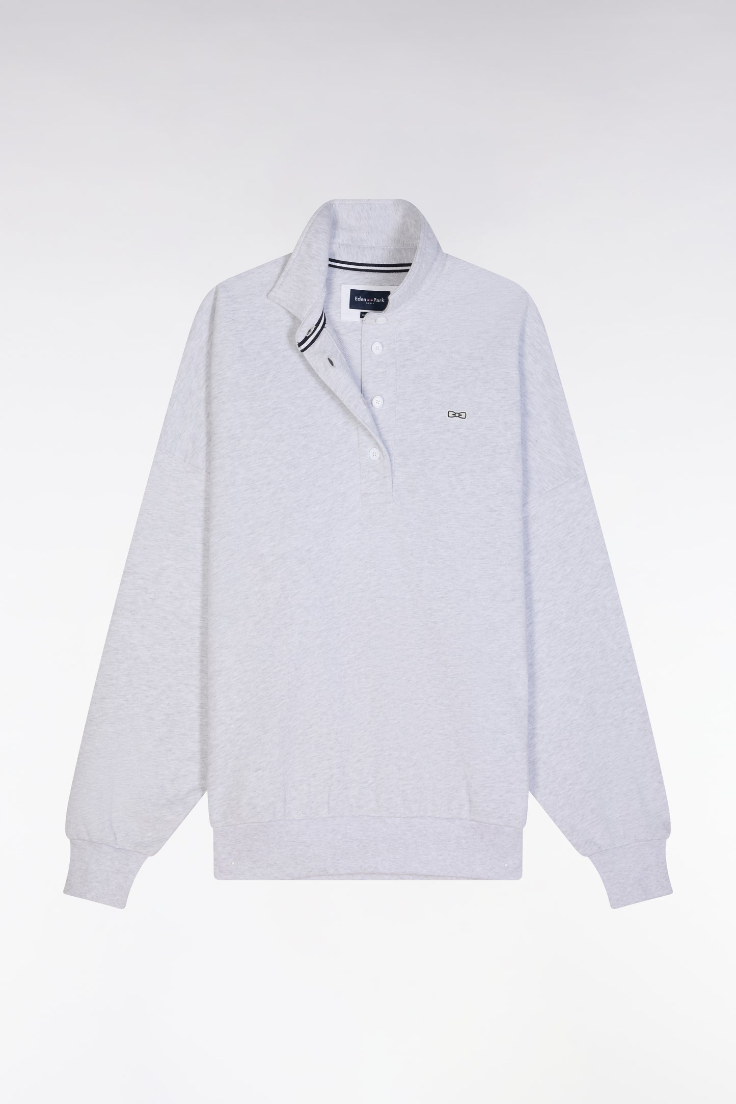 Oversized grey cotton shirt with a rugby shirt collar