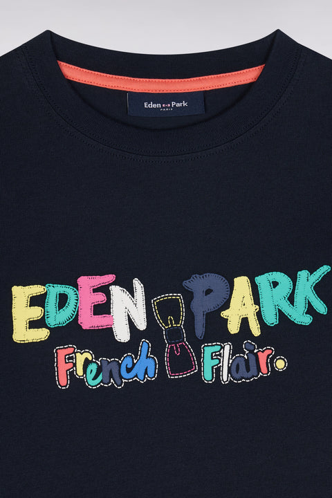 T-shirt en coton marine sérigraphie multicolore coupe droite - Image 2