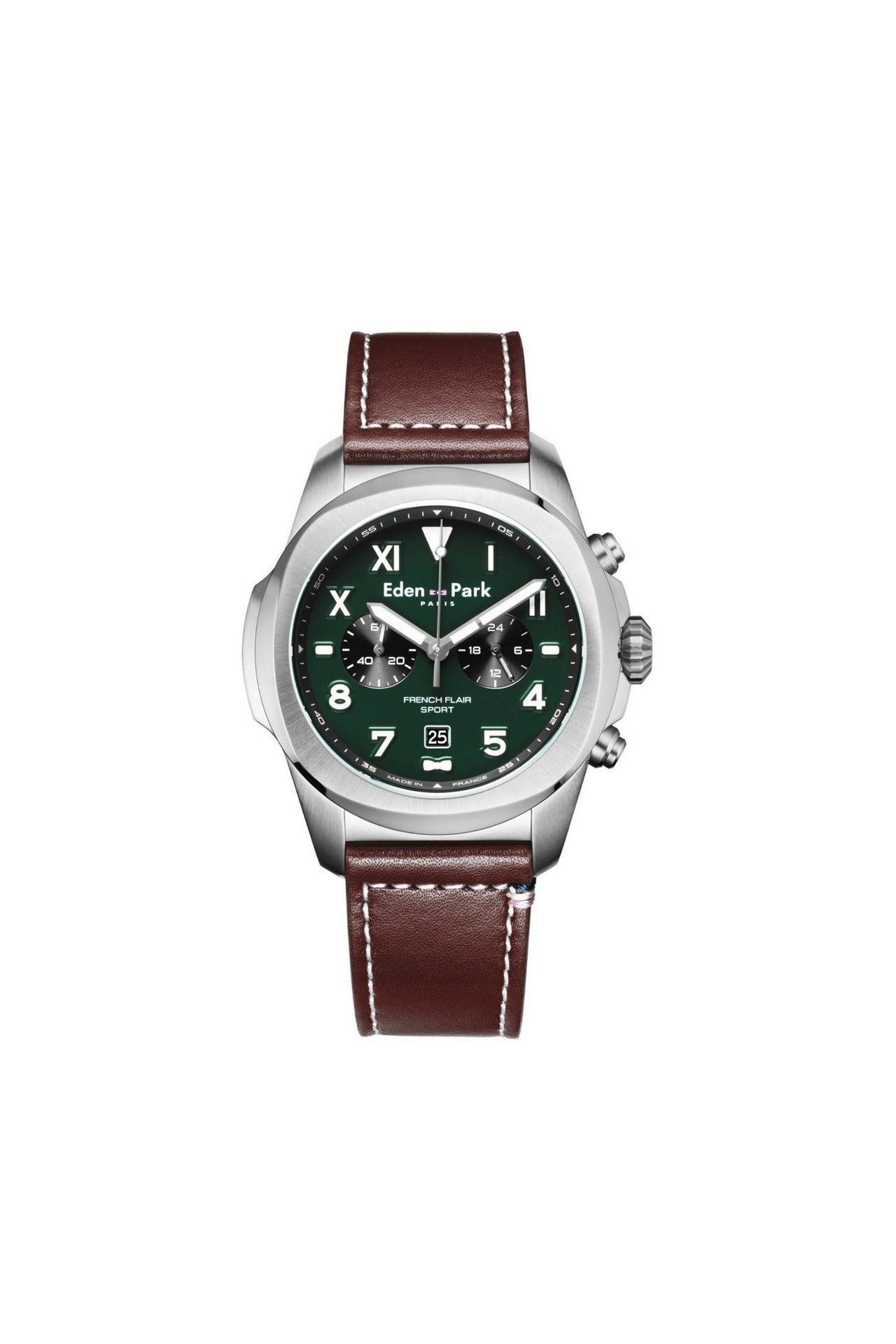 Montre a quartz chronographe en cuir vert