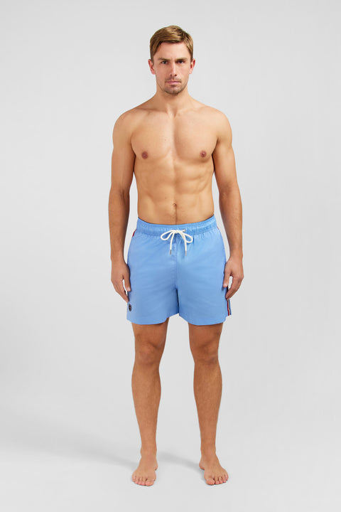 Short de bain uni détail bandes tricolores - Image 1
