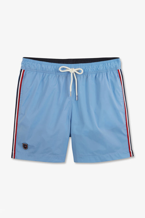 Short de bain uni détail bandes tricolores - Image 2