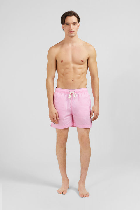 Short de bain uni détail bandes tricolores - Image 1