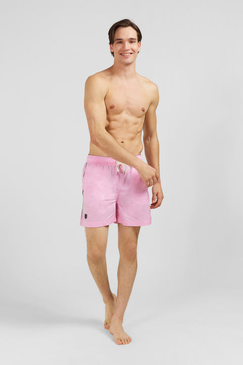 Short de bain uni détail bandes tricolores - Image 3