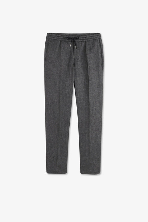 Grey lyocell and linen elastic waistband pants in Modern fit cut - Image 2