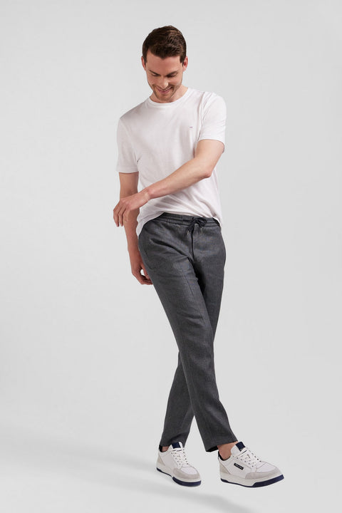 Grey lyocell and linen elastic waistband pants in Modern fit cut - Image 3