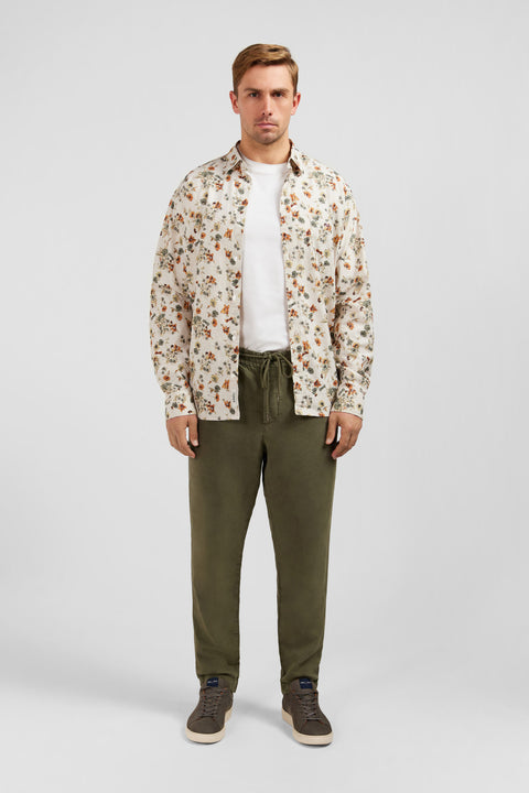 Olive-green blended lyocell waistband pants - Image 1