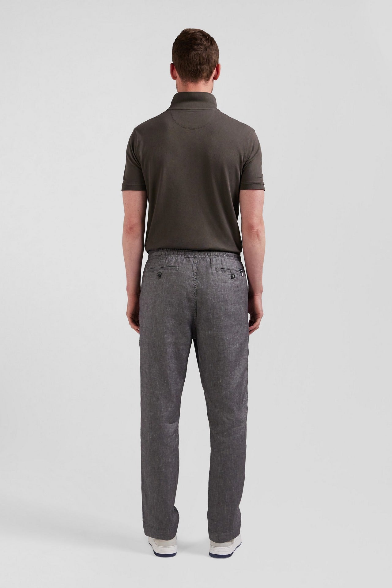 Pantalon à taille élastiquée en lin mélangé coupe Slim gris
