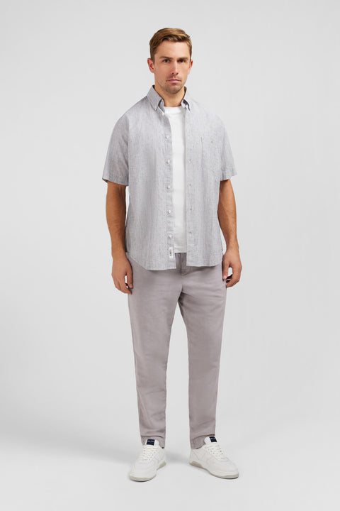Dark blue striped shirt in cotton dobby - Image 1
