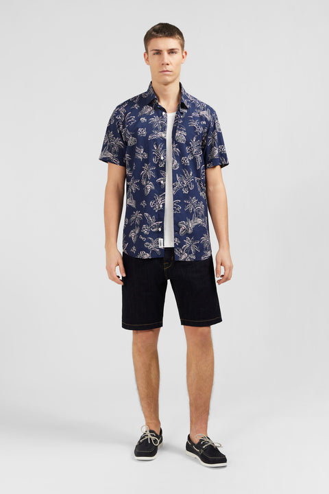 Navy blue shirt with exclusive leaf print - Image 1
