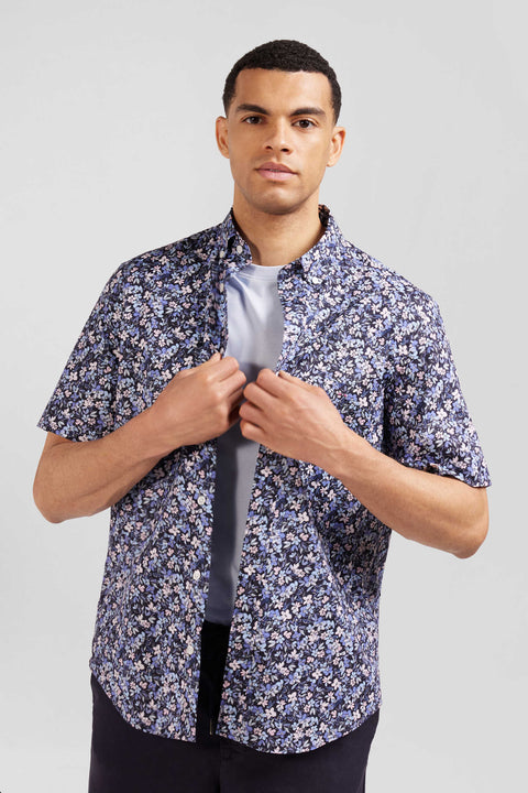 Navy printed cotton shirt in Regular cut - Image 3