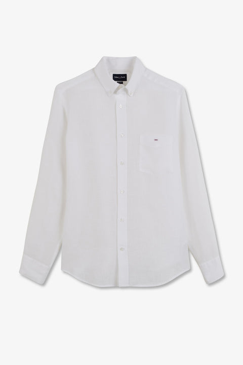 Chemise unie blanche en lin - Image 2