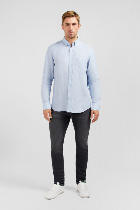 Chemise unie bleu clair en lin - Image 1