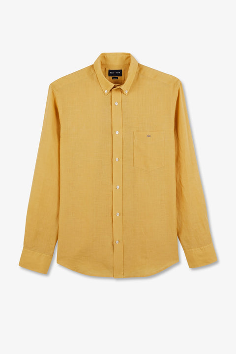 Chemise unie jaune en lin - Image 2