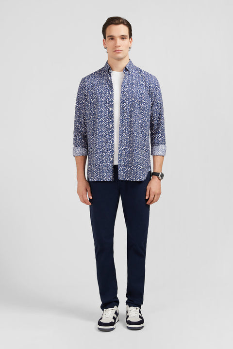 Navy blue shirt with a floral micro motif - Image 1