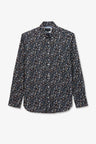 Chemise en popeline bleu foncé imprimée feuillage
