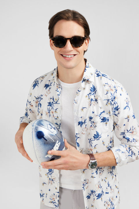 Chemise en coton blanc imprimée fleurs - Image 3