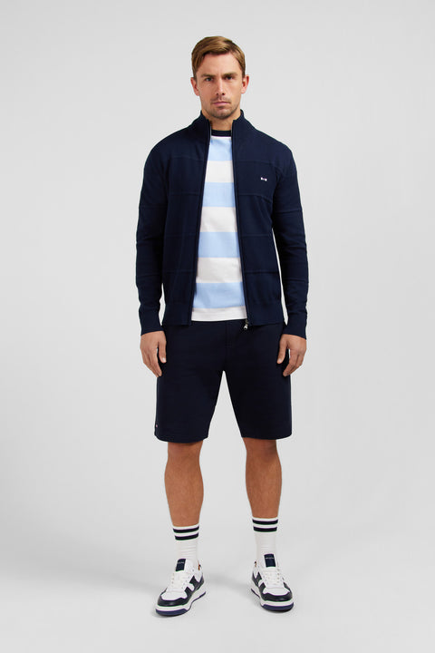 Cardigan zippé bleu marine en jeu de maille - Image 1