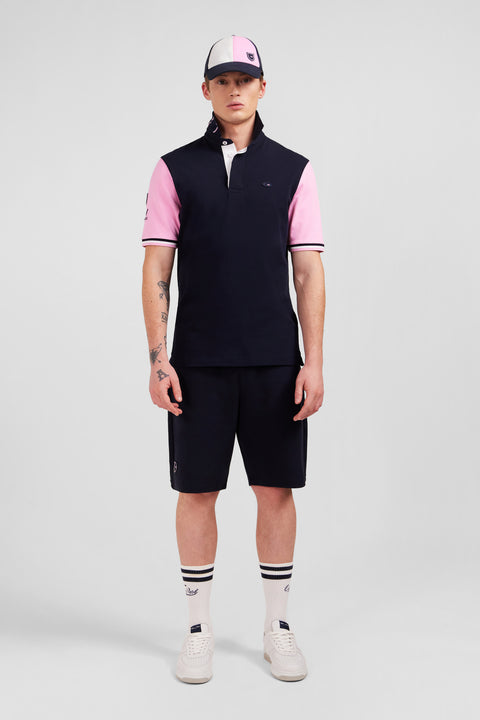 Pink colour-block polo shirt with rooster embroidery on the back - Image 1