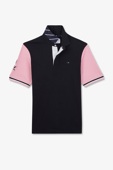 Pink colour-block polo shirt with rooster embroidery on the back - Image 2
