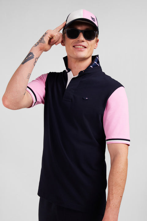 Pink colour-block polo shirt with rooster embroidery on the back - Image 3