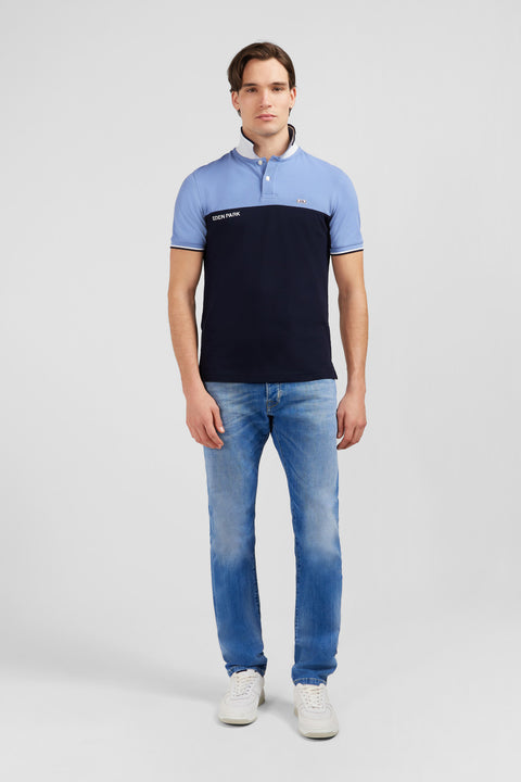 Short-sleeved blue colour-block polo shirt - Image 1