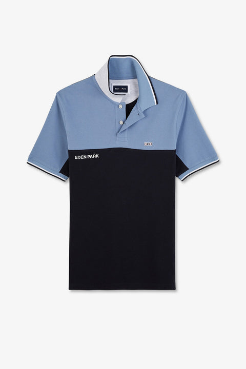 Short-sleeved blue colour-block polo shirt - Image 2