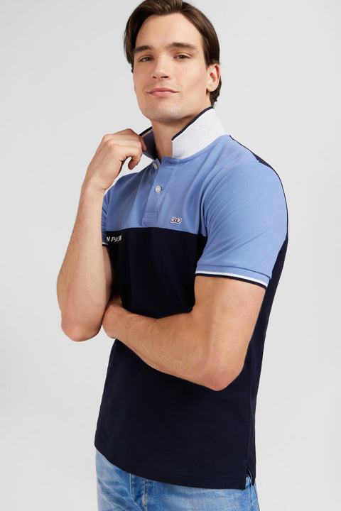 Short-sleeved blue colour-block polo shirt - Image 3