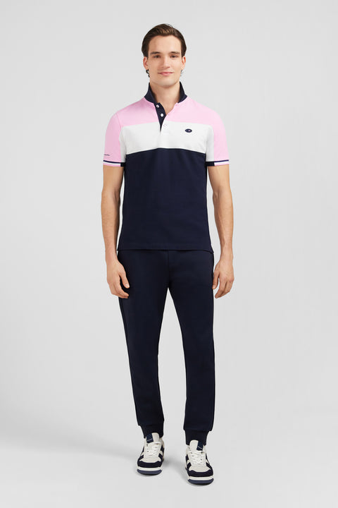 Polo colorblock rose en coton piqué à broderie XV de France - Image 1