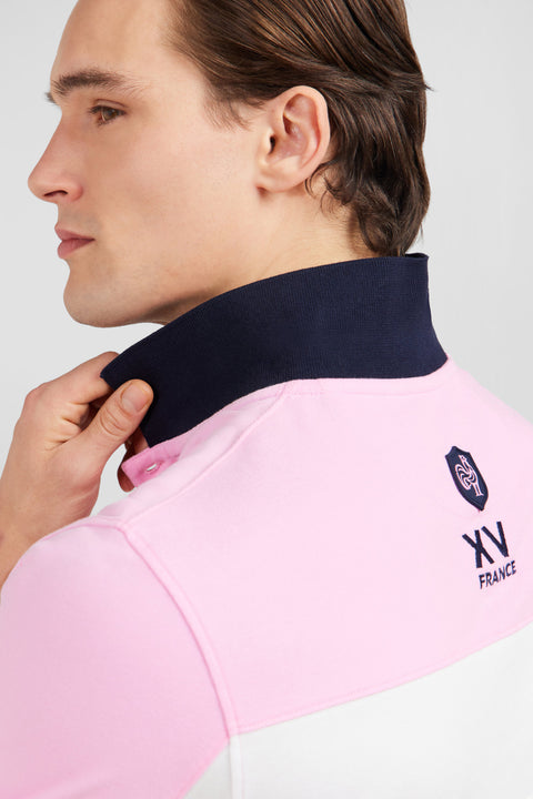 Polo colorblock rose en coton piqué à broderie XV de France - Image 3