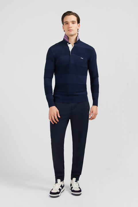 Navy blue sweater with tone-on-tone stripes - Image 1