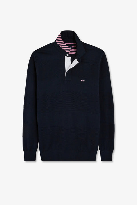 Navy blue sweater with tone-on-tone stripes - Image 2